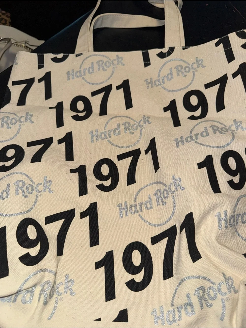 Hard Rock Cafe White Canvas Messenger Tote with Black 1971 Print